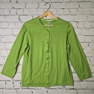 Vintage Cherokee Green Small Button Cardigan Sweater New 100% Cotton Size Large